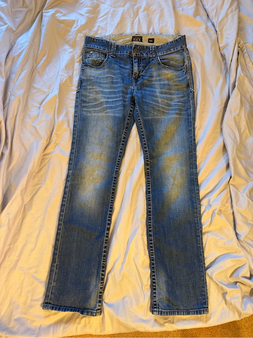 Buckle Men's Distressed Light Blue Straight Jeans